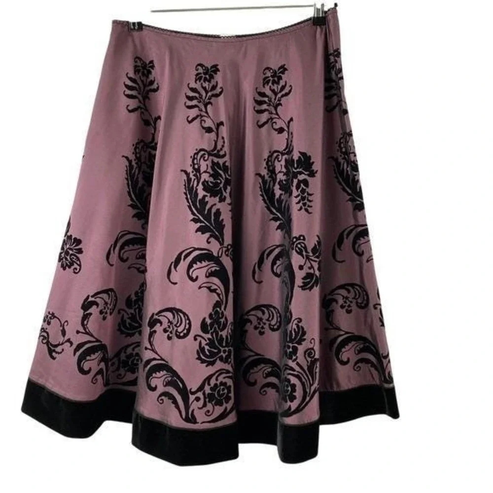 Vintage 70s MSK Burnout Velvet Whimsigoth Skirt M Purple Flock Floral Rockabilly